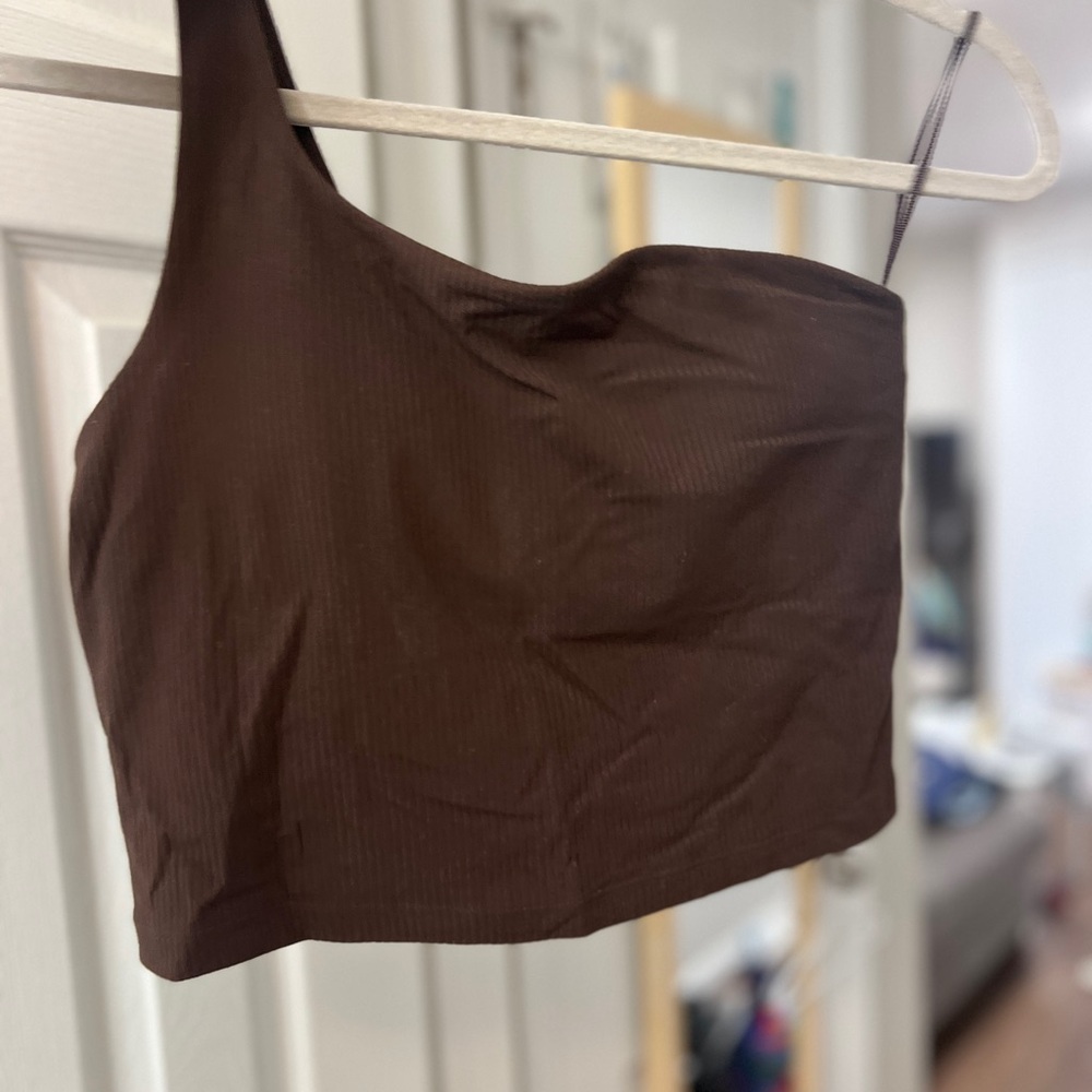 lululemon athletica Dark Brown One-Shoulder Crop Top